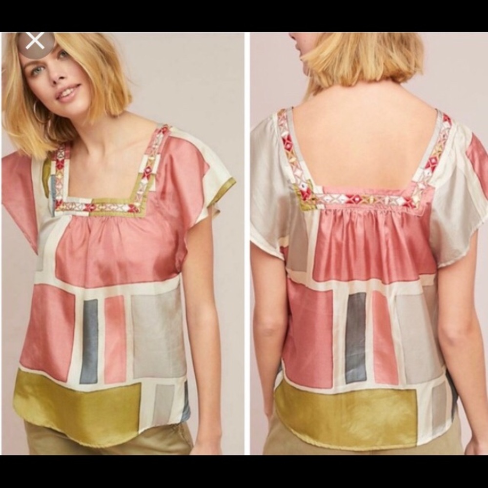 Anthropologie Akemi + Kin Carre 100% Silk Blouse